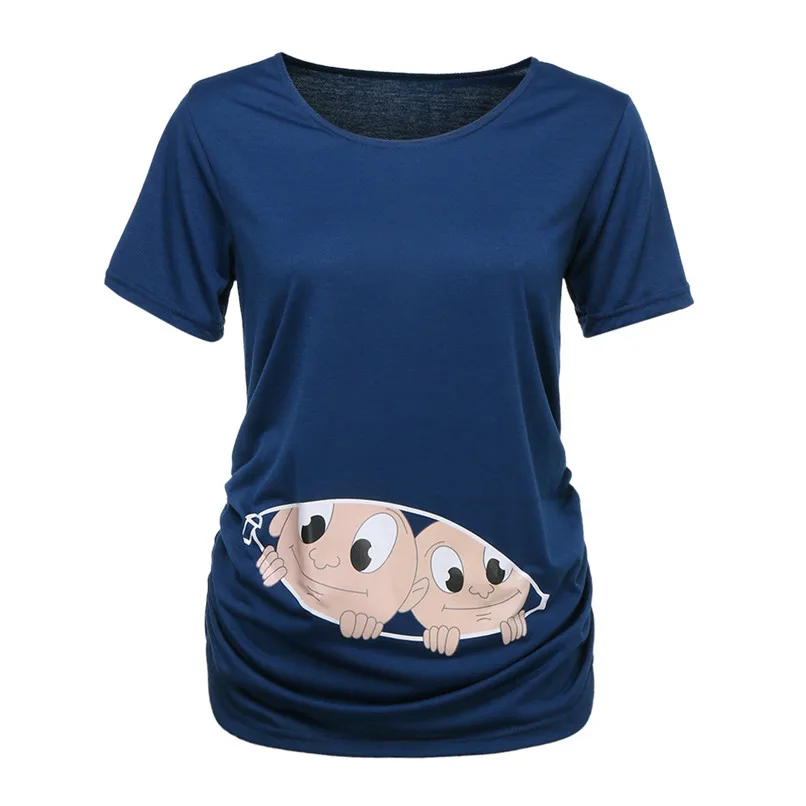 Модные женские футболки для беременных с круглым вырезом и коротким рукавом с принтом и рюшами, топ для беременных, летняя мягкая одежда для мамы 35AP17