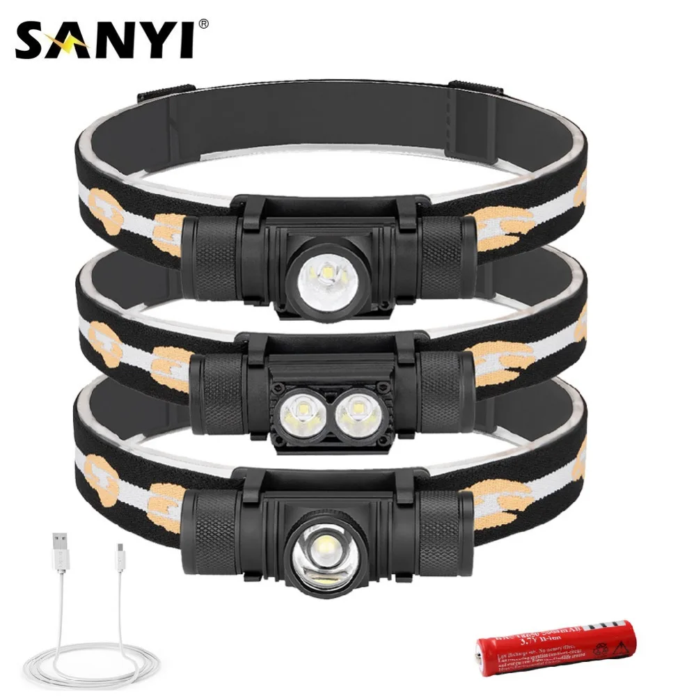 

Sanyi D25 XM-L2 LED Mini Headlight Headlamp 6-Mode USB Charging 18650 Flashlight Camping Hunting Frontal Head Lantern Torch Lamp
