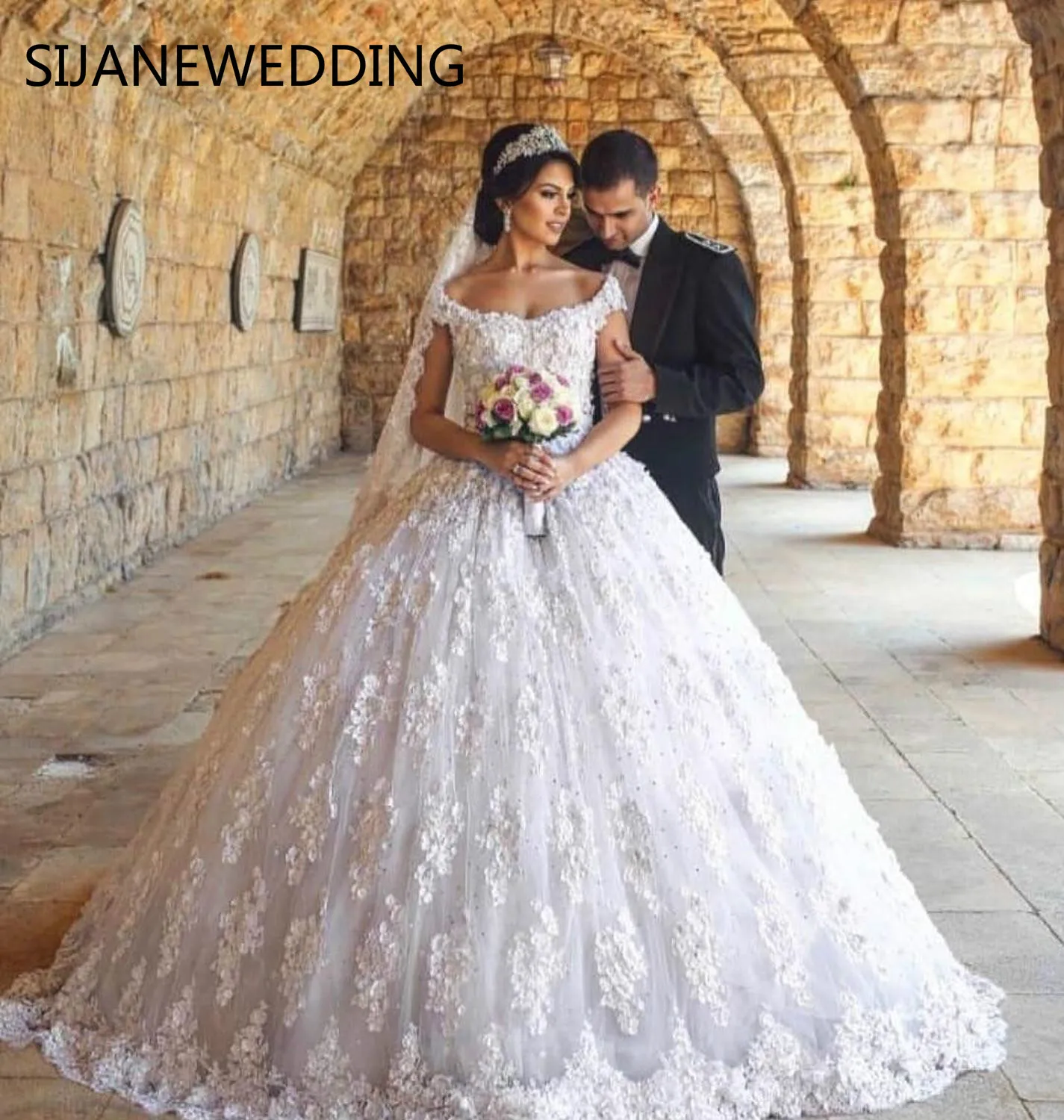 Свадебное Платье Vestidos De Noiva кружевной вырез лодочкой платье с цветами бальное свадебное платье 20190752