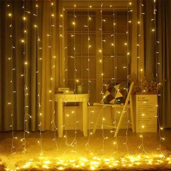 

New Year 3M x 3M Outdoor Curtain Icicle LED String Lights 8 Modes Fairy Garland Home For Christmas Holiday Wedding Party