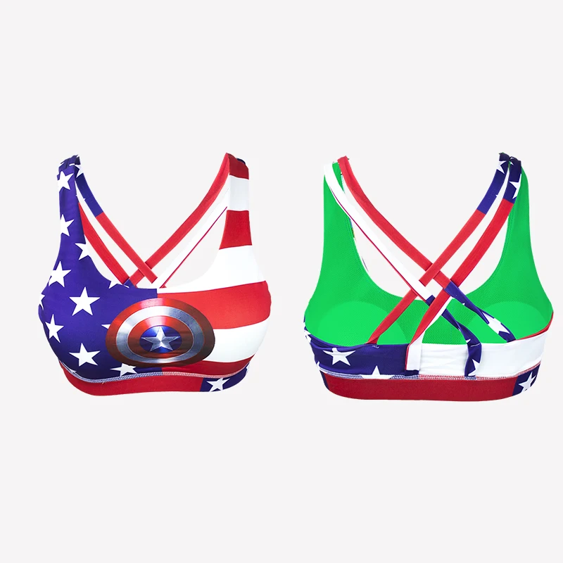 

Female Fitness Print Captain America Super Hero Cropped Top Vest Yoga Bra Sports Bra Filled Sleeveless Sports Bra