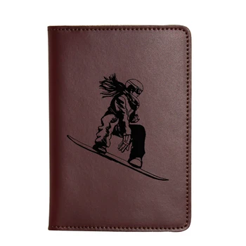 

Interesting Snowboarder Girl Travel Passport Cover Genuine Leather Simple Card Holders Purses Engrave Name Passport Wallet women