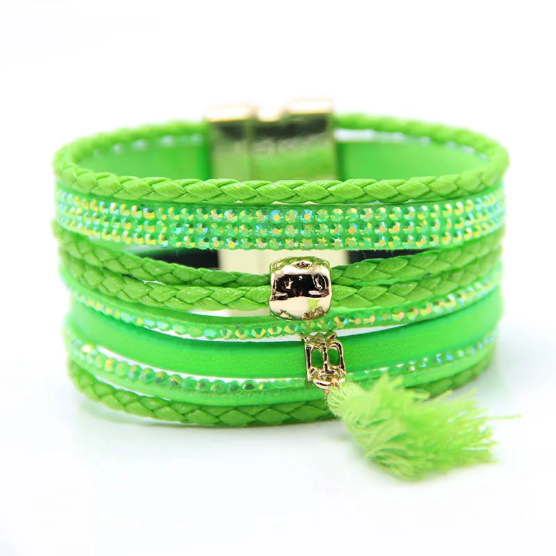 1 шт.,, модный Многослойный кожаный браслет, французский пляжный браслет с кисточками, подарок на Рождество - Окраска металла: green