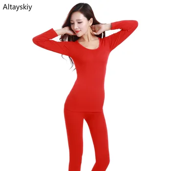 

Thermal Underwear Women Solid O-Neck Slim Set Bottoming Soft Womens Cotton Simple Comfortable All-match Korean Style Suit Warm