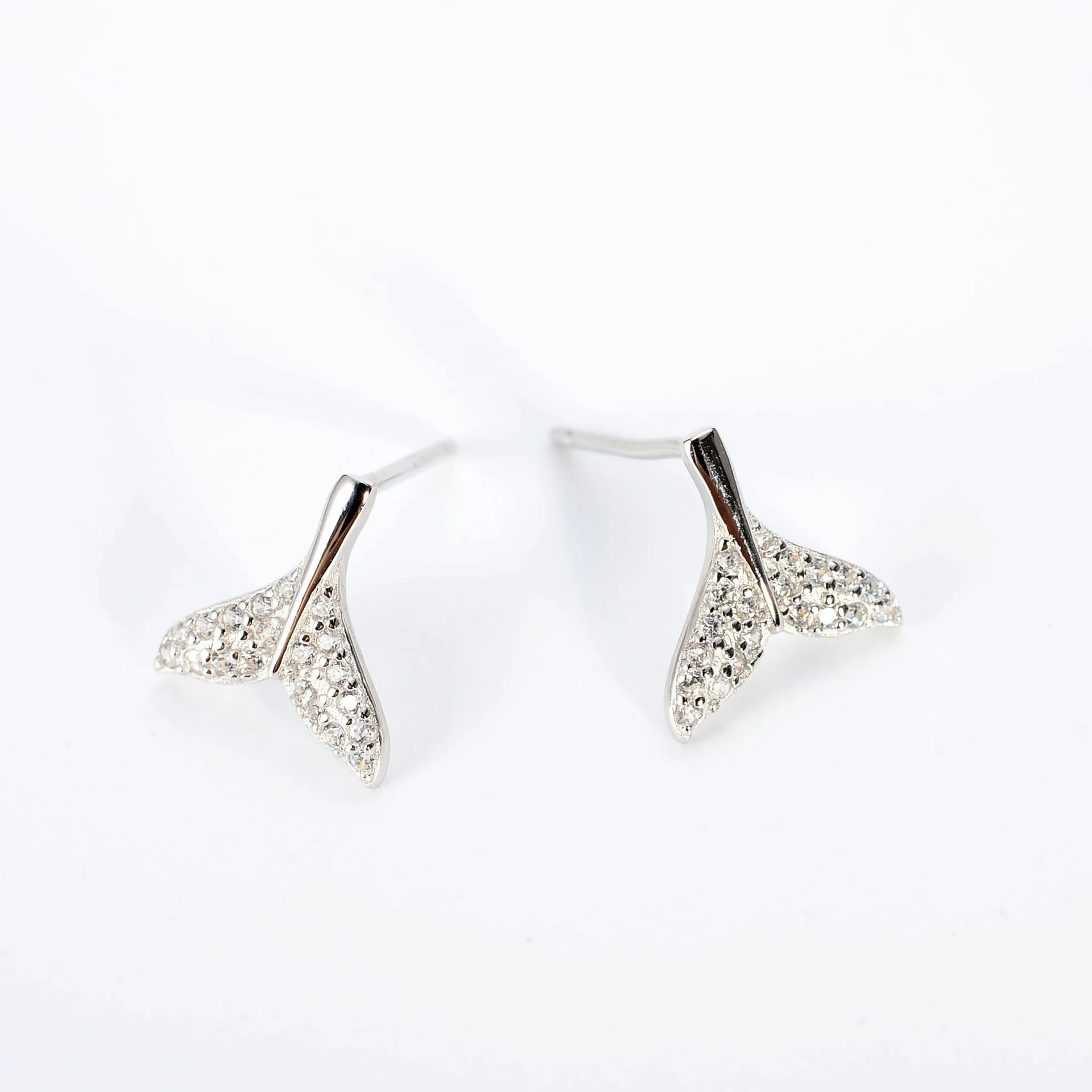 Mermaid full zircon earrings 100% 925 Sterling silver Jewelry fashion Hypoallergenic Stud earrings for women gift