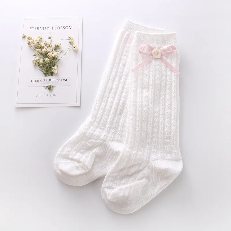 2017 New Fashion Baby Girl's Cotton Button Bowknot Stripes Tights Children Korean Tube Stockings Girl Long Socks Knee Sock Kids02