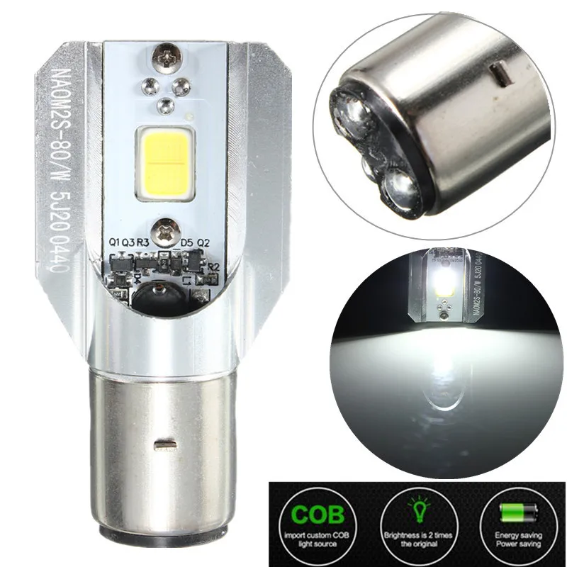 BA20D Hi Lo Beam LED Motorcycle Headlight Blub DC AC 12V 24V 12W Moto Light COB