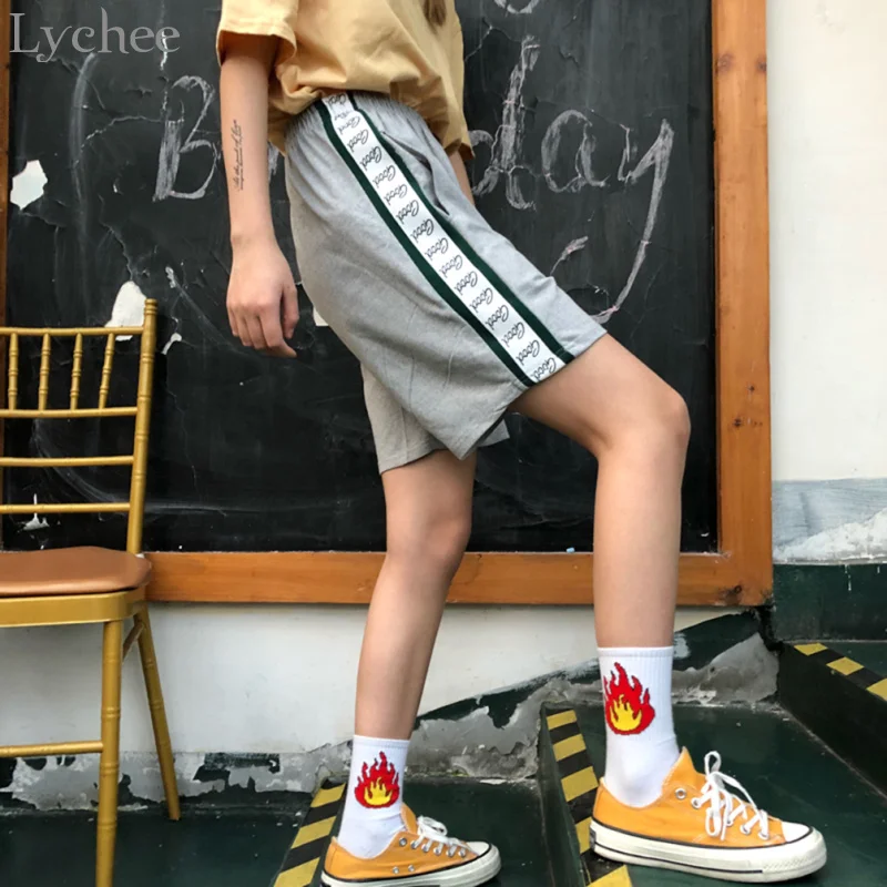Lychee Harajuku летние женские шорты в стиле панк с буквенным принтом пэчворк