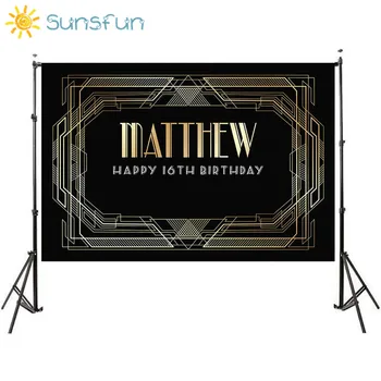 

Sunsfun 7x5FT Dark Gold Great Gatsby Custom Your Own Initials Birthday Party Photo Studio Backdrop Background Vinyl 220cmX150cm