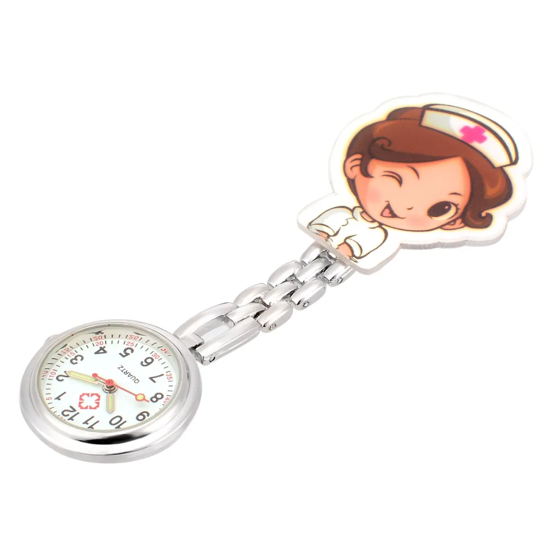 Shellhard 6 Styles Cute Cartoon Watch Fashion beautiful Girl Pattern Luminous Pin Quartz Pocket Brooch Fob Watches