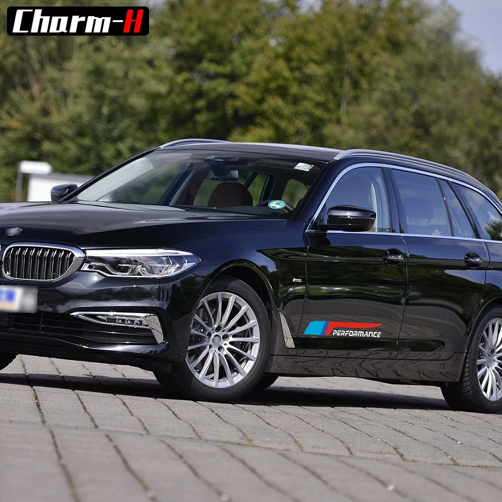 2pcs New style M Performance Car Door Stickers Side Vinyl Decal for Bmw e46 e90 e39 f30 f10 f15 e70 e60 e36 x5 e53 e34 e30 f20