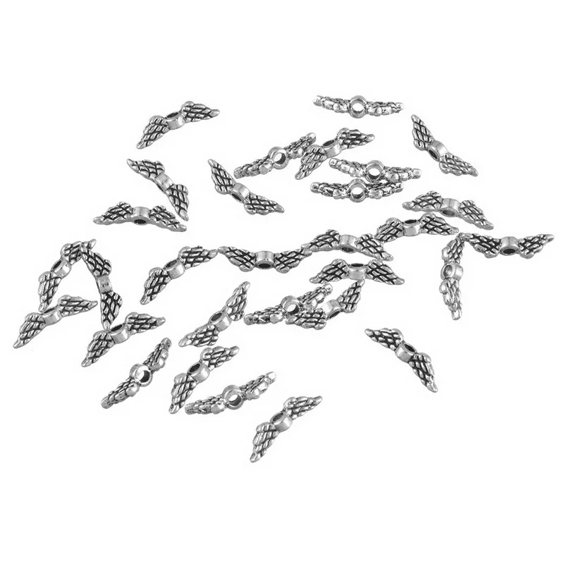 

2019 New 200PCs Vintage Silver Tone Angel Wings Beads For Jewelry Making DIY Craft Handmade Bracelets For Women Men Jewelry