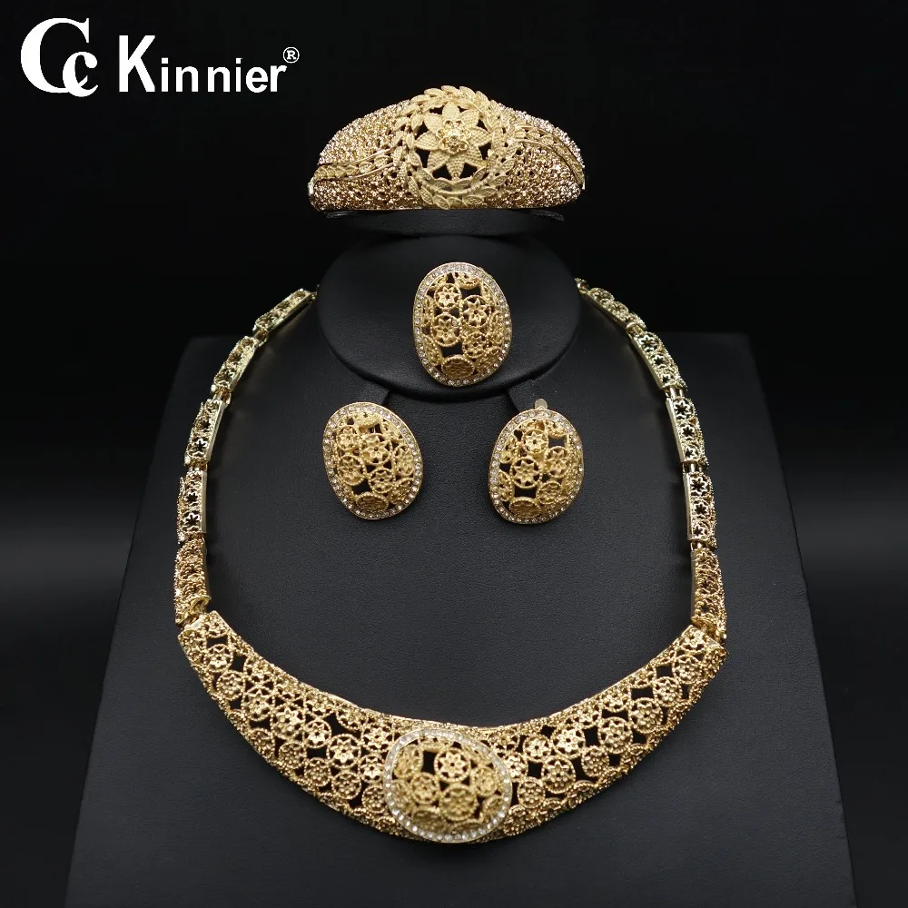 

party gold-color Dudai African jewelry sets Fashion Bridal wedding Ring exaggerated Clothing decoration Necklace Bangle Earring