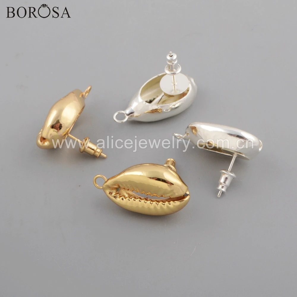 BOROSA 5/10 пар, полностью Золотые/серебряные цвета, раковина Каури прелестные серьги, натуральный корпус, серьги-гвоздики для сережек, ручная работа, G1773