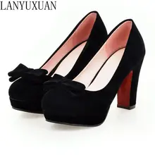 LANYUXUAN/обувь больших размеров 34-43; женские туфли-лодочки на высоком каблуке с круглым носком; сладкие свадебные туфли; zapatos mujer sapatos femininos; 215-3
