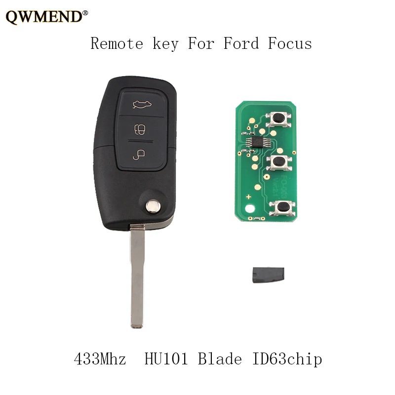 QWMEND 3 кнопки 433/315 МГц Флип складной дистанционный ключ DIY для Ford Focus Fiesta 2013 Fob чехол HU101 Blade& ID63 чип