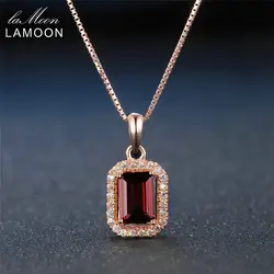 Lamoon 925 стерлингового-серебро-ювелирные изделия 1.1ct природные прямоугольной Красный Гранат подвеска Цепочки и ожерелья Для женщин розового