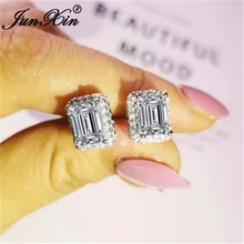 JUNXIN, милые Квадратные серьги для девочек, 925, серебро, розовое золото, синий, зеленый, фиолетовый, белый, черный, циркон, свадебные серьги-гвоздики для женщин