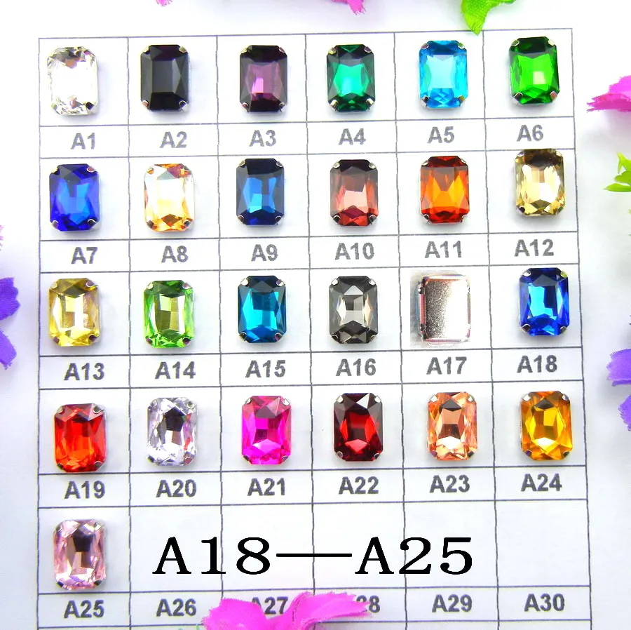 

[A18-A25] Silver claw settings 7 sizes fancy colors mix Rectangle shape glass Sew on Crystal rhinestone beads shoes diy trim