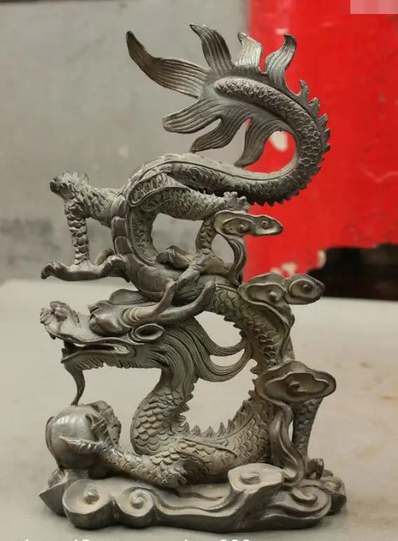 

S03844 10" Folk China FengShui Handcraft Pure Bronze Exorcism Xiang Dragon Ball Statue