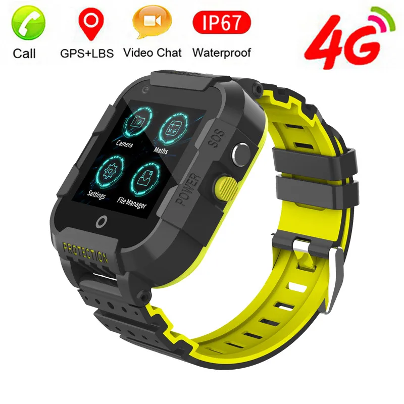 4G GPS Kids Smart Watch GPS Tracker IP67 Waterproof Video Call Camera LBS WIFI Location Smartwatch Clock Kid Gift Watch birthday - Цвет: yellow