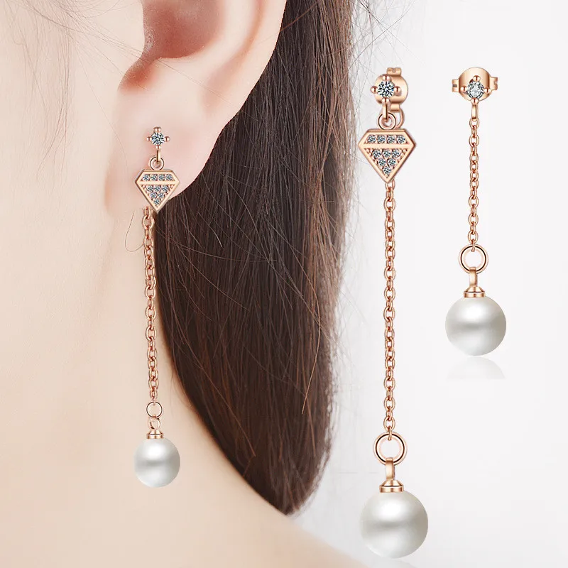 

Luxury Cubic Zirconia Asymmetry Earrings Long Tassel Statement Earrings Tassels Korean Fashion Imitation Pearl Earrings Dangle