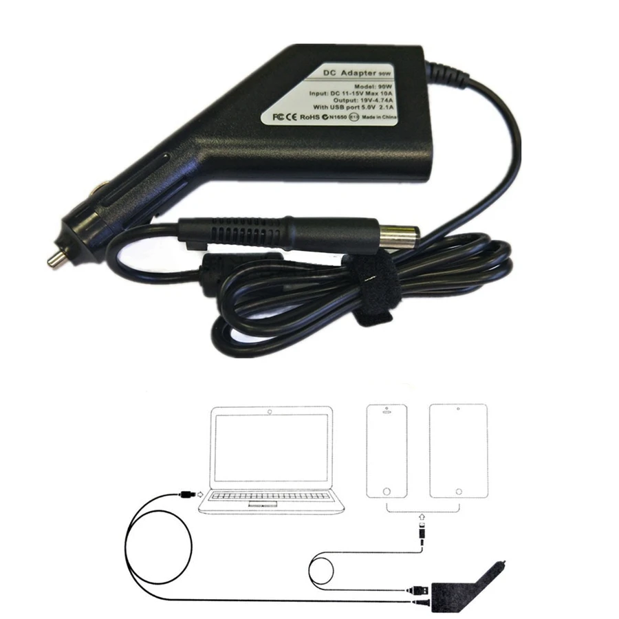 90W Laptop Dc Car Charger For Hp Pavilion Dv4 Dv5 Dv6 Dv7 Dv8 2000 19V 4.74A 7.4*5.0mm Mini Chargers Adapter | Компьютеры и офис