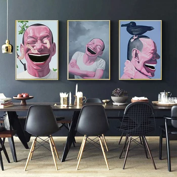 

MUTU Wall art Posters Figure Painting Yue Minjun Laughing Man Modem Home Decorates Canvas Paintings For Living Room No Frame