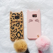 Ritozcase 3D Cute Pink Leopard beard Cat with fur ball Case cover For samsung galaxy s6 s6edge s7 s7edge s8 s9 plus phone bag