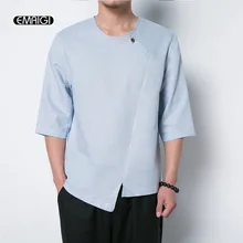 Summer Men Half Sleeve T-shirt Male China Style Solid Color Cotton Linen Tee Shirt