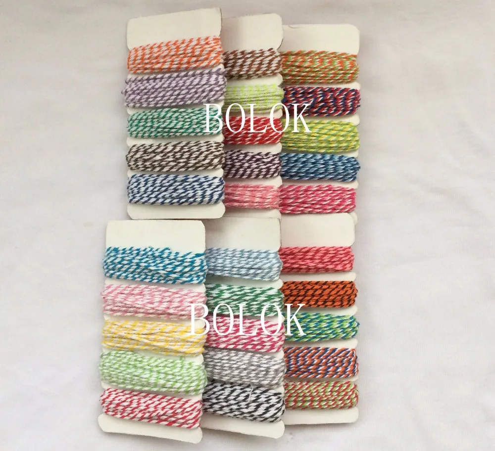 

20cards/lot 30 mix Cotton twine,bakers Twine 12ply cotton rope, 5m*5m/card used in gift,greeting card