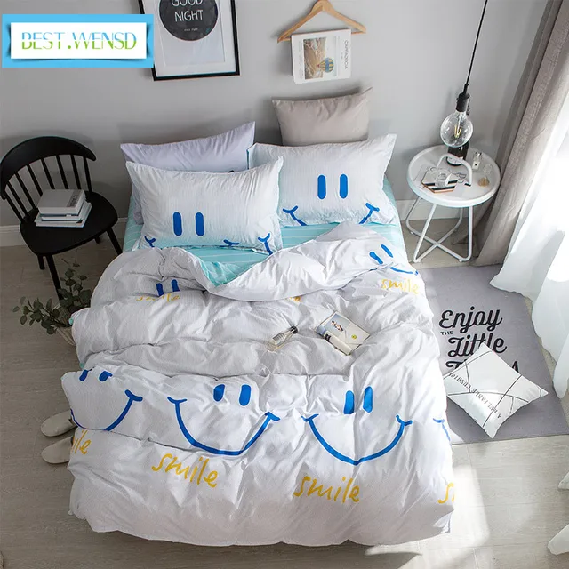 Best Wensd Smiling Face Lattice Printing Soft Egyptian Cotton Best Wensd Smiling Face Lattice Printing Soft Egyptian Cotton Bedding Sheets S Boy Christmas Deer Bed Linen For Children