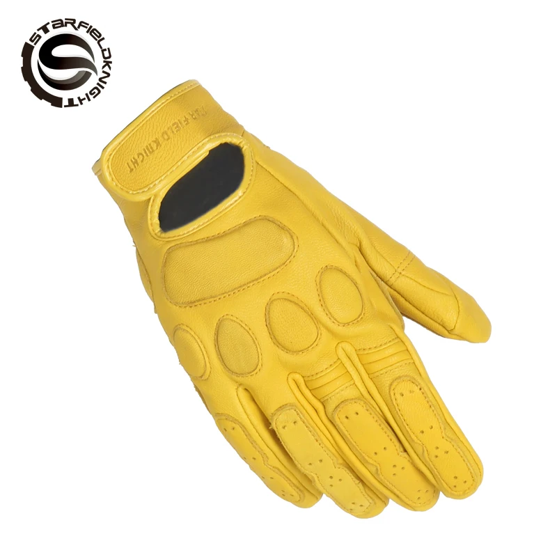 Retro Pursuit Perforated Real Leather Motorcycle Gloves Waterproof