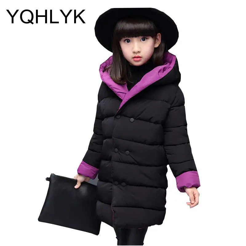 

New Fashion Winter Girl Down Jacket 2017 Thick Warm Parka Children Clothes Outerwear Casual Hooded Kids Coat 3-13 Years old W27