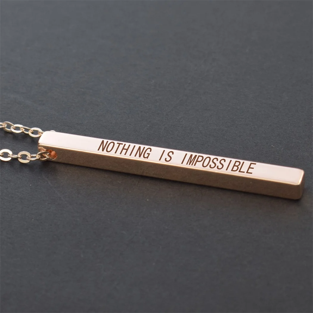 Nothing Is Impossible Inspirational Quote Engraved Bar Necklace Stainless Steel Chain Women Fashion Sweater Necklace Jewelry - Metal Color: ROSE GOLD