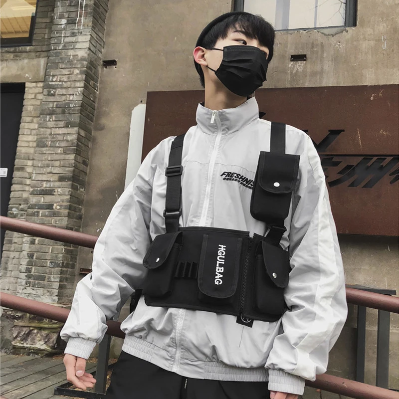Грудь Rig черная поясная сумка с несколькими карманами в стиле хип хоп Уличная
