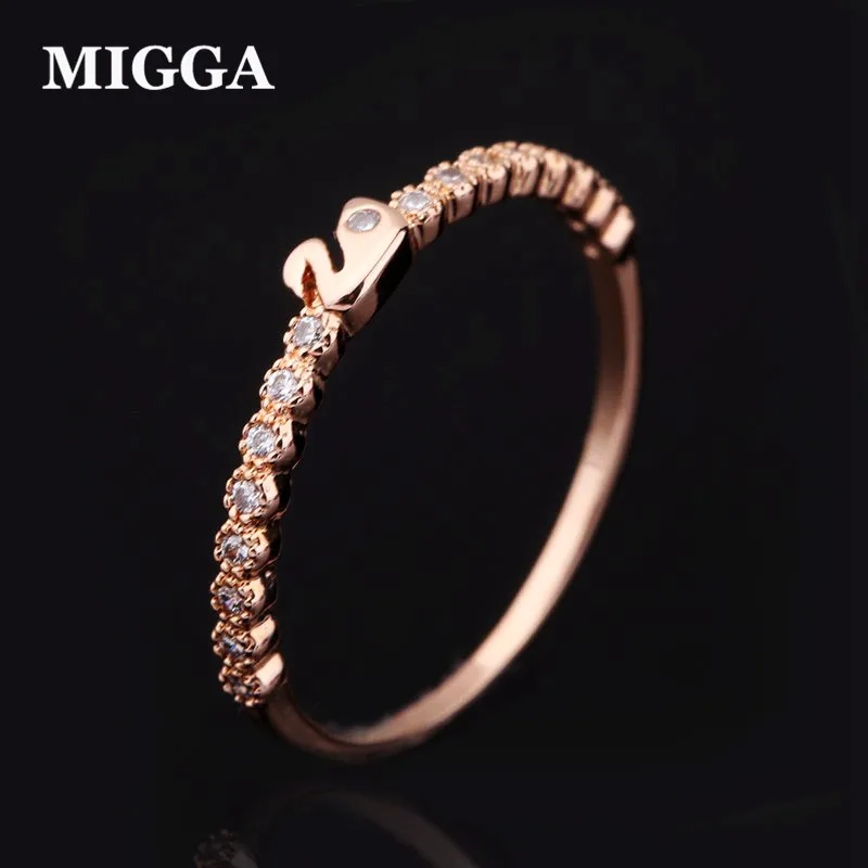 MIGGA Micro Paved Cubic Zirconia Elegant Swan Finger Ring Women Ladies Girls Gift Bague Rose Gold Color