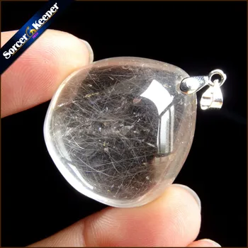 

Rare Natural Quartz Gold Rutilated Garden Quartz Crystal Love Necklace Pendant natural minerals Fish Tank Beads OS407