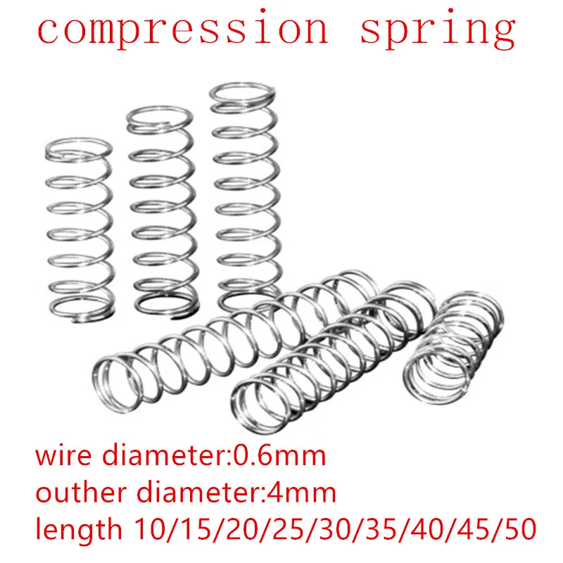 20 шт./лот 0,6*4*10/15/20/25/30/35/40/45/50 мм 0,6 мм Нержавеющая сталь микро маленькая Пружина сжатия диаметр 4 мм