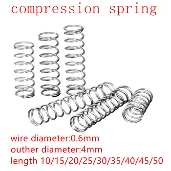 

20pcs/lot 0.6*4*10/15/20/25/30/35/40/45/50mm 0.6mm Stainless Steel Micro Small Compression spring OD 4mm