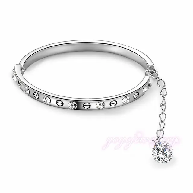 Mytys White Gold Color High Quality Fashion Tiny Bangle Bracelet Mytys White Gold Color High Quality Fashion Tiny Bangle Bracelet Extender Chain Adjule Length Crystal Jewelry