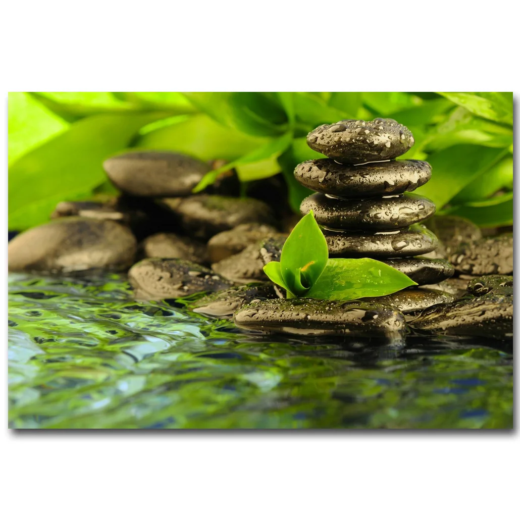 NICOLESHENTING ZEN Stone and Bamboo Meditation Art Silk Poster Huge