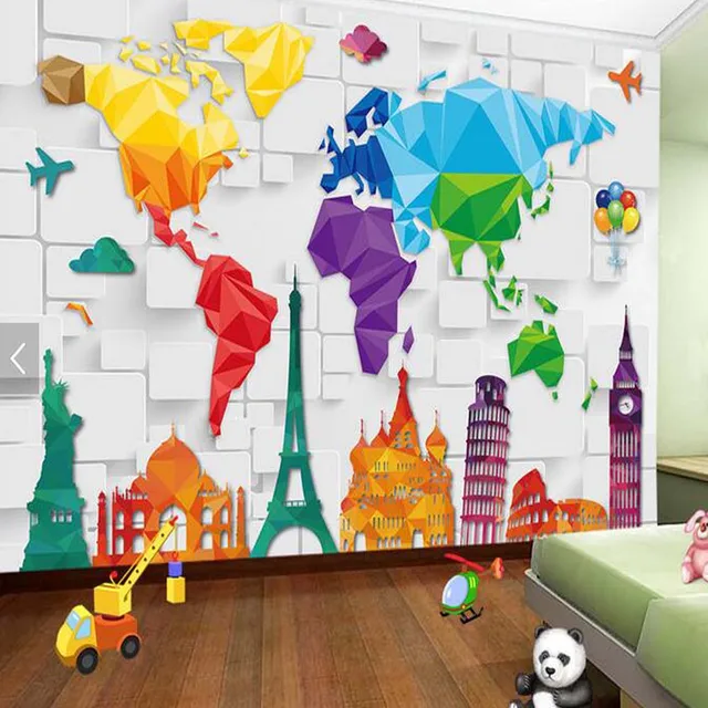 Bambini Camera Da Letto Carta Da Parati Mappa Del Mondo Colorato ... Bambini Camera Da Letto Carta Da Parati Mappa Del Mondo Colorato ...
