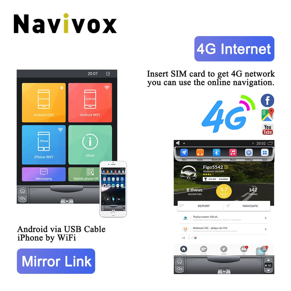 Excellent Navivox HD 10.4 inch  Android Octa Core android 6.0 car gps multimedia video radio player for ford focus salon 2012-2018 years 2