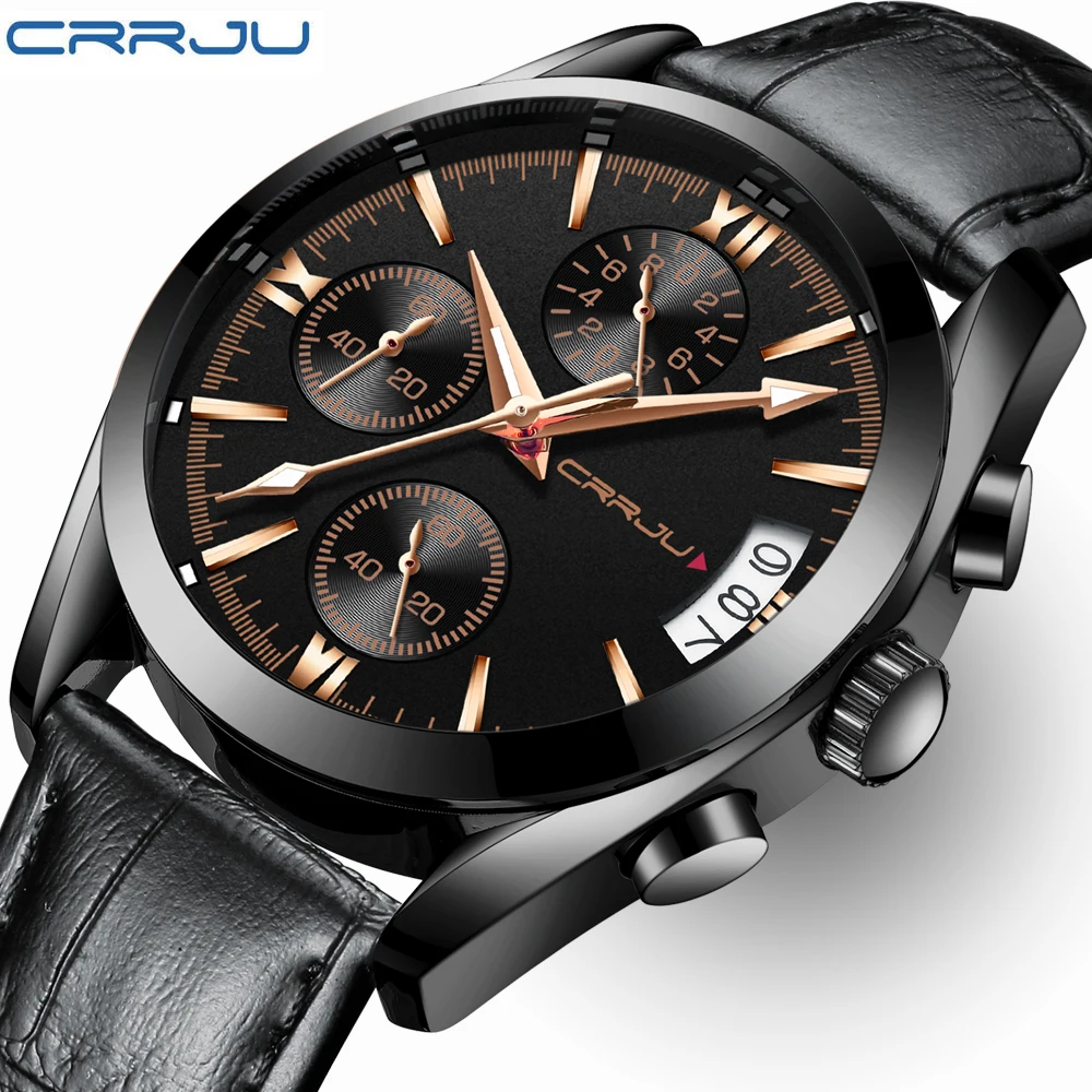 

CRRJU Men's Chronograph Analog Quartz Watch with Date luxury brand male business wrist watches Fashion Casual Quartz-Watch