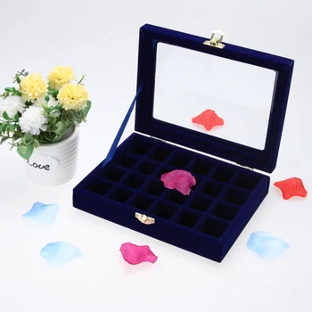 

Hot 24 Grids Velvet Jewelry Box Earrings Rings Necklaces Makeup Holder Case Organizer Women Jewelery Storage Desk Makeup Case