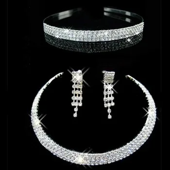 Charming! Gorgeous crystal wedding necklace earrings sets rhinestone wedding accessories bridal crown tiara jewelry set faux crystal wedding jewelry set