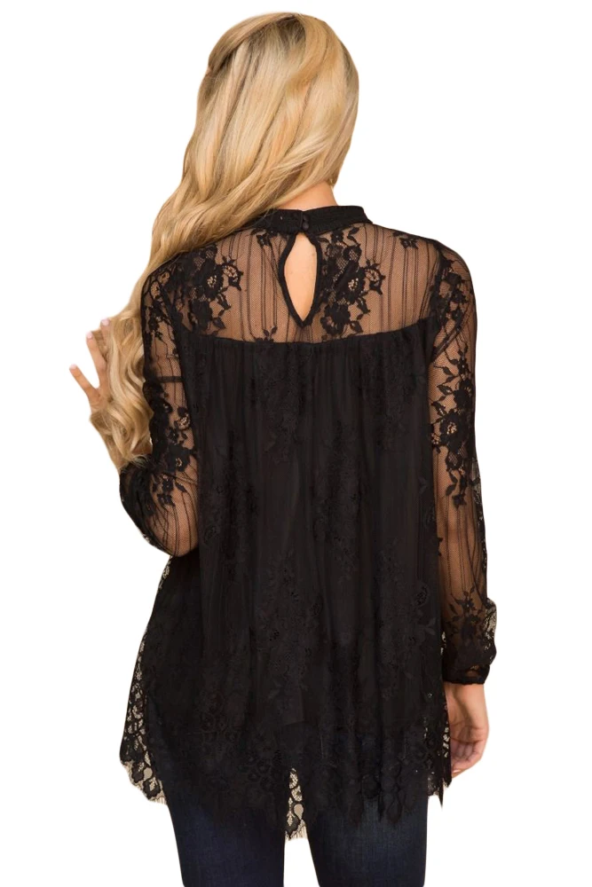 Black-Glam-Floral-Pattern-Lace-Blouse-with-Eyelash-Hem-LC250728-2-3