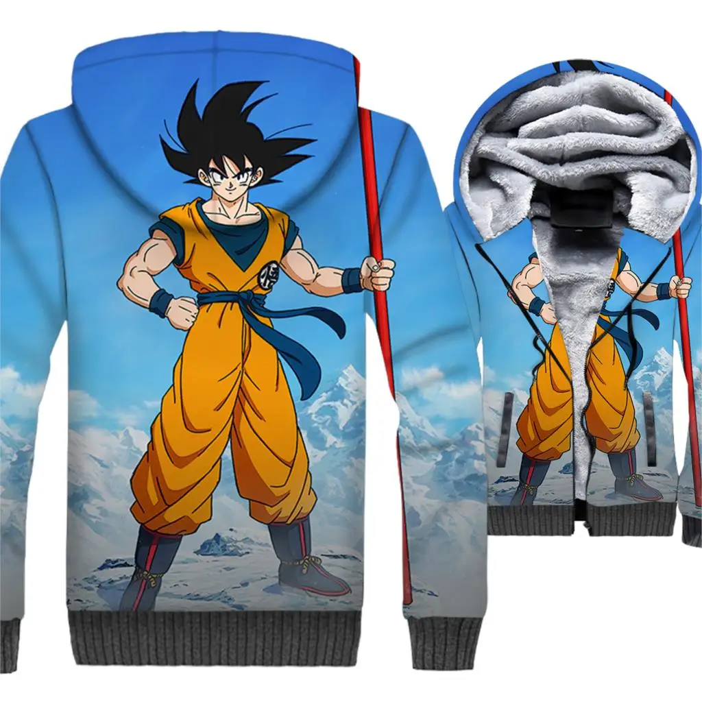 

Anime Dragon Ball 3D Hoodie Men Super Saiyan Hooded Sweatshirt Harajuku Coat Winter Thick Fleece Warm Zipper Vegeta Jackets Mens