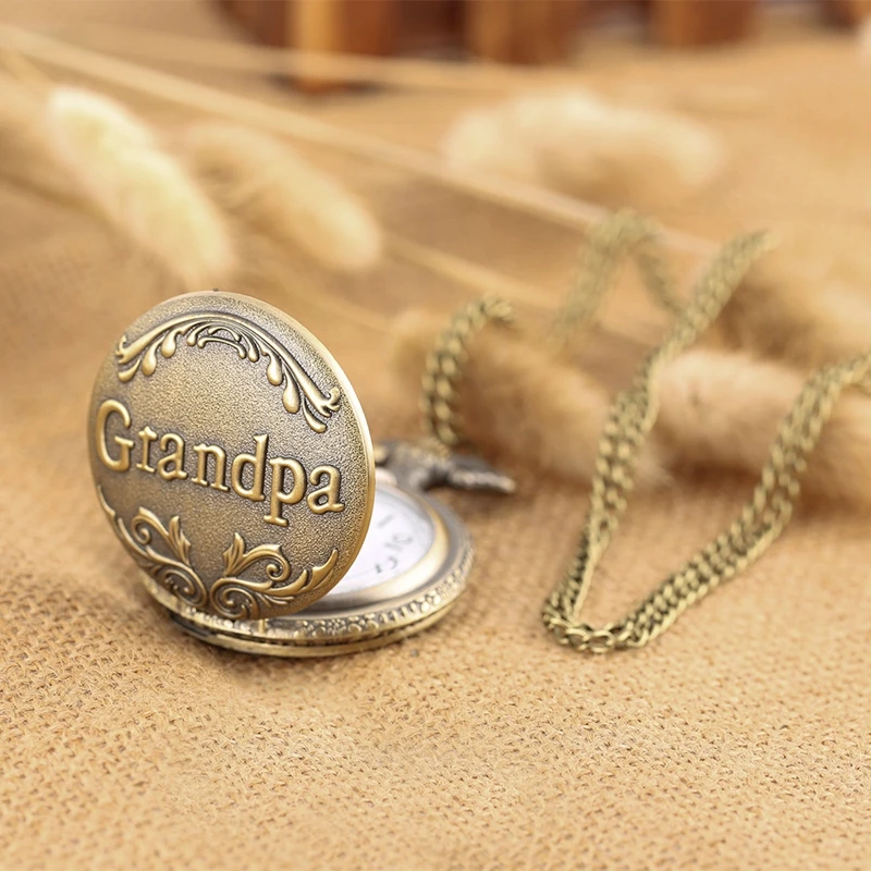 Antique Retro Grandpa Quartz Pocket Watch Bronze Punk Necklace Pendant Top Unique Art Collectibles Gifts for Grandfather Grandpa